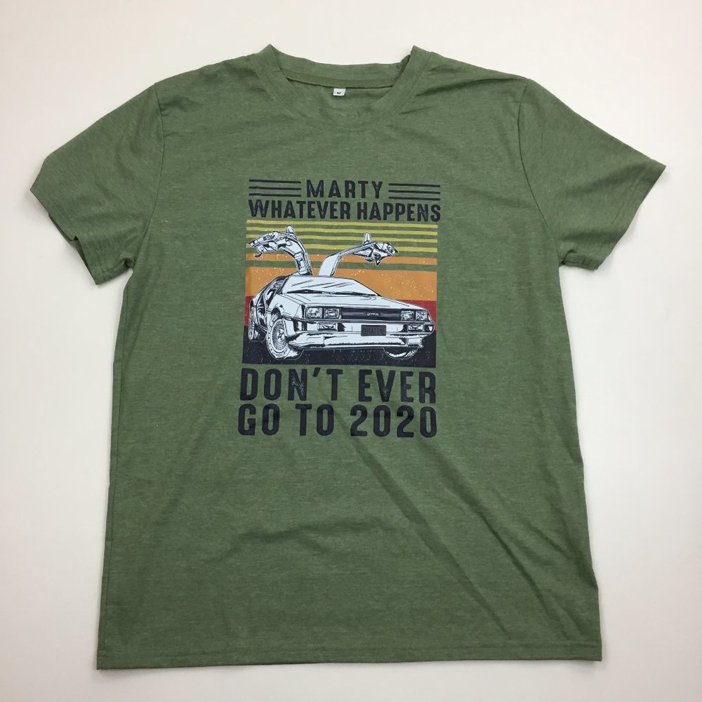 Green Multi-Color Back To The Future Marty Print Short Sleeve Tee T-Shirt